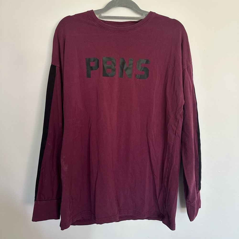 Alphalete PBNS Oversized Long Sleeve Shirt Men’s Size M Maroon Black Stripe - Picture 2 of 5